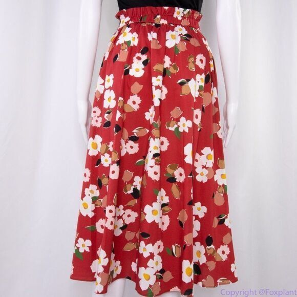 NWT kate spade botanical garden cotton midi skirt, Red and white, size Large - Picture 11 of 15